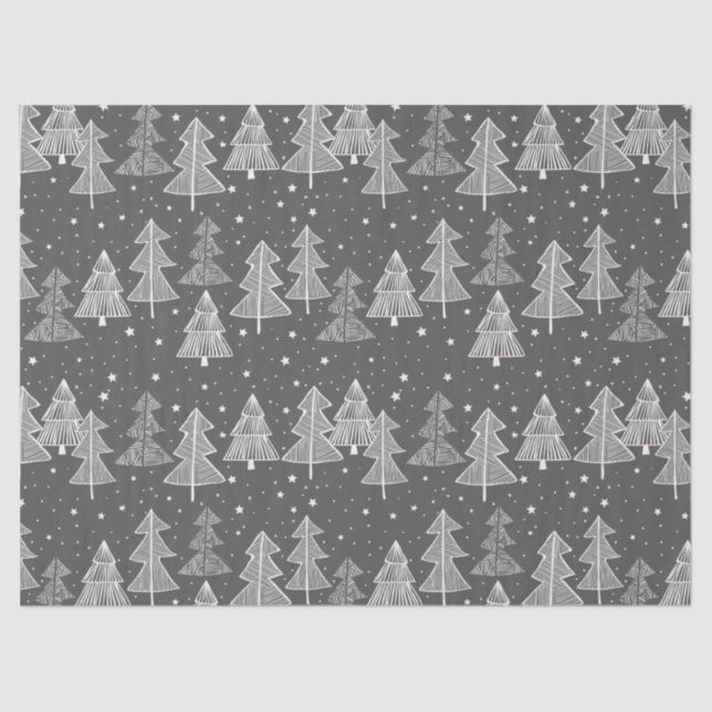 Chalkboard Handdrawn Christmas Trees Snowing Tissue Paper (Front)