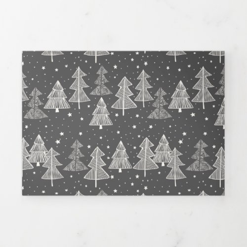 Chalkboard Handdrawn Christmas Trees Snowing Tri_Fold Holiday Card