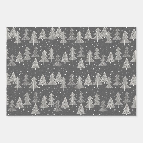 Chalkboard Handdrawn Christmas Trees Snowing Wrapping Paper Sheets