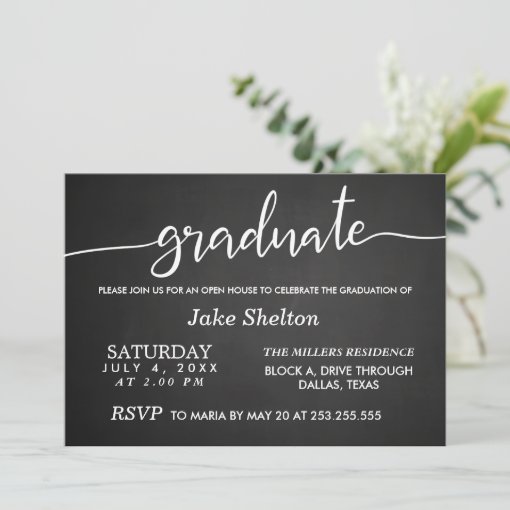 Chalkboard Handwritten Open House Graduation Invitation | Zazzle