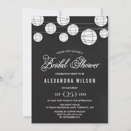 Chalkboard Hanging Lanterns Rustic Bridal Shower Invitation