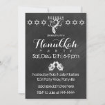 Chalkboard Hanukkah Invitation<br><div class="desc">This design features a classic chalkboard design with a menorah,  driedels,  and Star of Davids.</div>