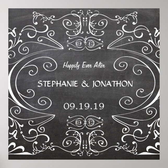 Chalkboard Happily Ever After  Wedding Poster (Front)