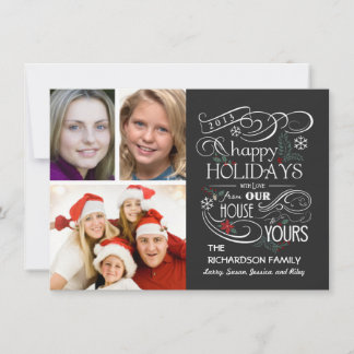 Chalkboard Happy Holiday Flat 3-Photo Cards