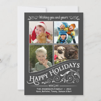 Chalkboard Happy Holidays 4-Photo Flat Card