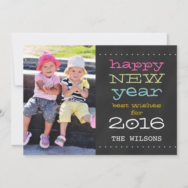Chalkboard Happy New Year 2016 Holiday Photo Card (Front)
