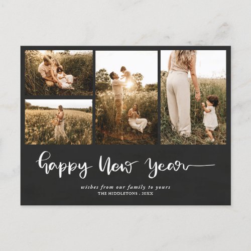 Chalkboard Happy New Year Script  Multi Photo Holiday Postcard