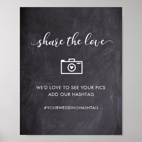 Chalkboard hashtag social media wedding party sign