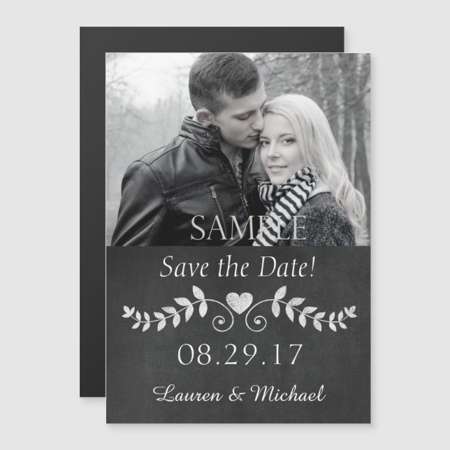 Chalkboard Heart Save the Date Wedding Magnetic Invitation (Front/Back)