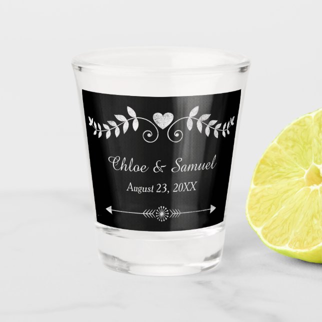 Chalkboard Heart Wedding Celebration Shot Glass (Front)