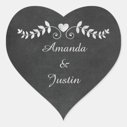 Chalkboard Heart Wedding Personalized Envelope Heart Sticker