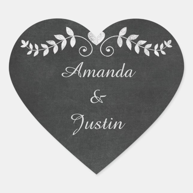 Chalkboard Heart Wedding Personalized Envelope Heart Sticker (Front)