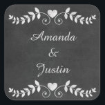 Chalkboard Heart Wedding Personalized Square Sticker<br><div class="desc">Pretty silver chalkboard heart scroll brackets frame your custom text. The images and text are placed on a gray black chalkboard background. Cute! *Thanks to Lilian EllaBoudy Design for the use of clip art in this design.</div>
