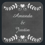 Chalkboard Heart Wedding Personalized Square Sticker<br><div class="desc">Pretty silver chalkboard heart scroll brackets frame your custom text. The images and text are placed on a gray black chalkboard background. Cute! *Thanks to Lilian EllaBoudy Design for the use of clip art in this design.</div>