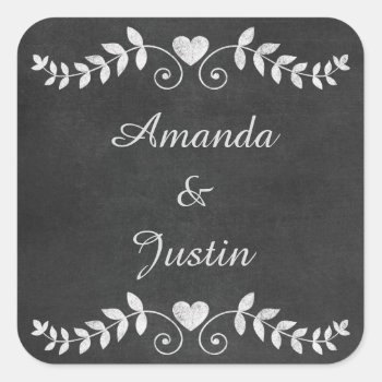 Chalkboard Heart Wedding Personalized Square Sticker by AvenueCentral at Zazzle