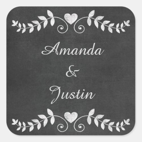 Chalkboard Heart Wedding Personalized Square Sticker