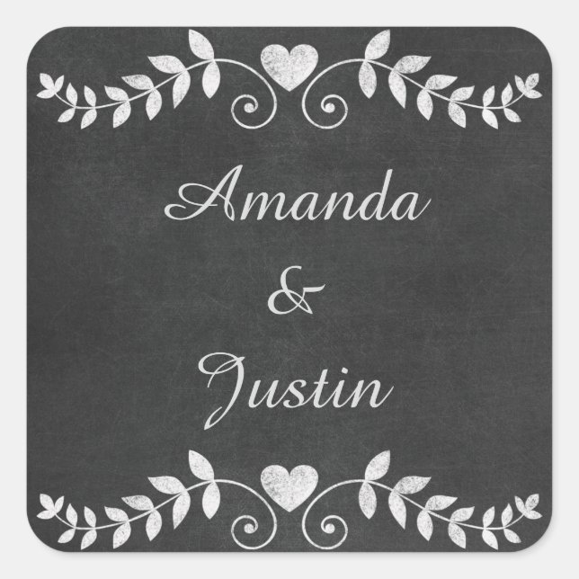 Chalkboard Heart Wedding Personalized Square Sticker (Front)