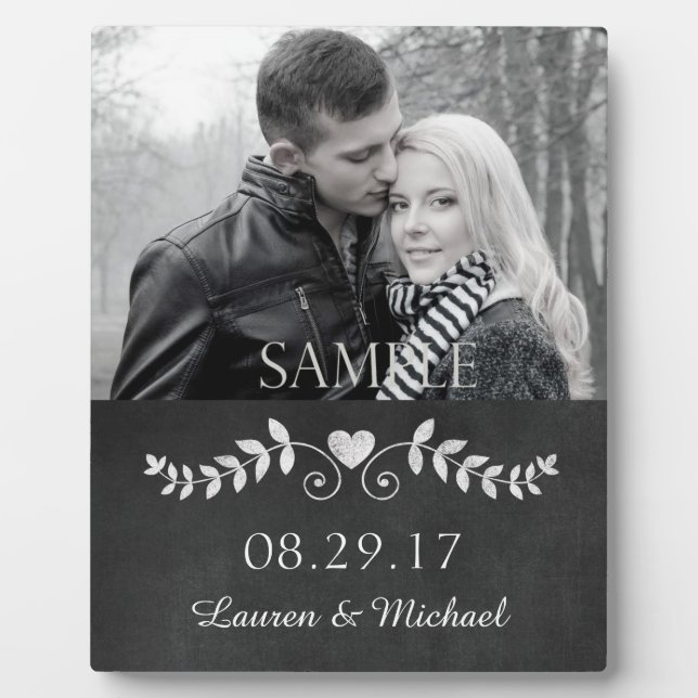 Chalkboard Heart Wedding Photo Keepsake Plaque (Front)