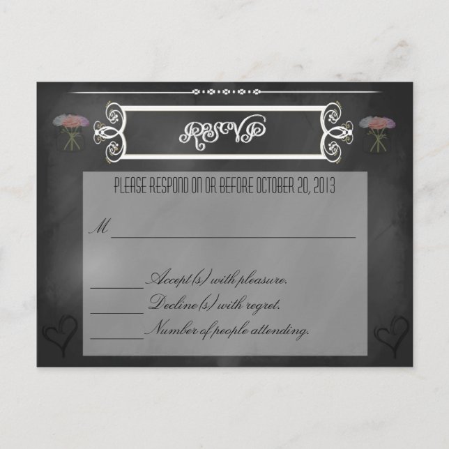Chalkboard Hearts and Flowers RSVP Card (Front)