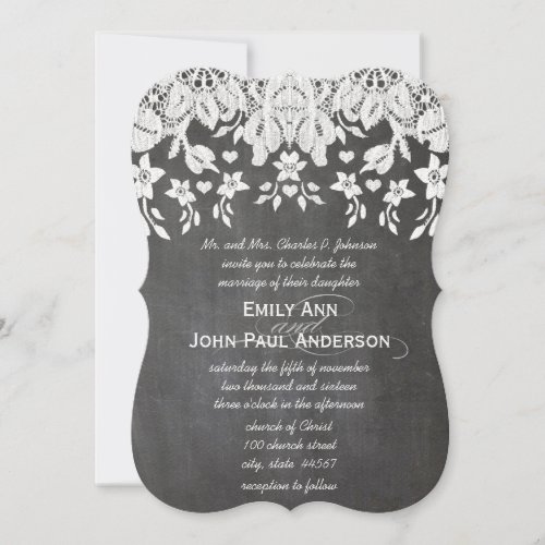 Chalkboard Hearts and Lace Elegant Wedding Invitation