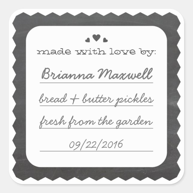 Chalkboard Hearts Food Gift Label Square Sticker (Front)