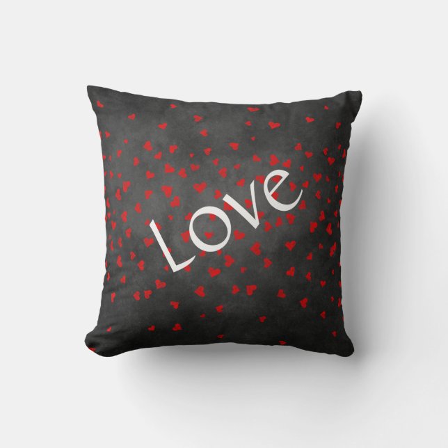 Chalkboard Hearts Love Throw Pillow (Front)