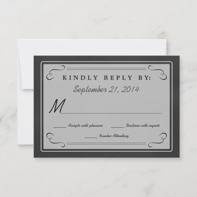 Chalkboard Hearts Monogram RSVP Card (Front)