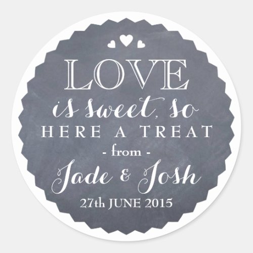 Chalkboard Hearts Wedding Favor Jar Round Sticker