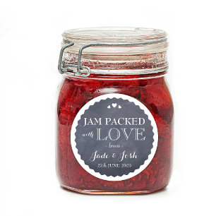 Chalkboard Hearts Wedding Favor Jar Round Sticker
