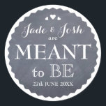 Chalkboard Hearts Wedding Meant to Be Favor Classic Round Sticker<br><div class="desc">The perfect finishing touch for any wedding favor, this chalkboard and white label is a delightful mix of chic and rustic and the saying "meant to be." Don't forget to personalize with your name, event date and even your own custom saying. You can use this sticker on jars, boxes, mint...</div>
