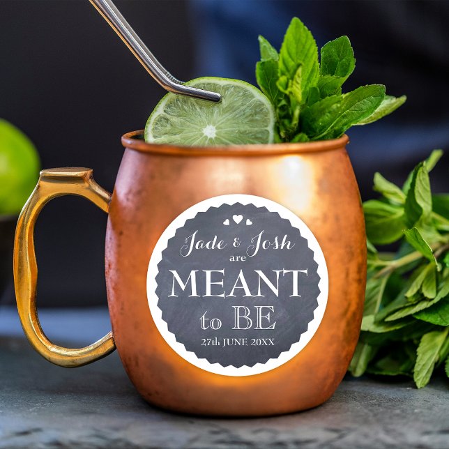 Chalkboard Hearts Wedding Meant to Be Favor Classic Round Sticker (Creator Uploaded)