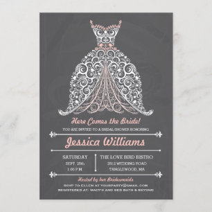 Chalkboard - Here Comes the Bride! Bridal Shower Invitation