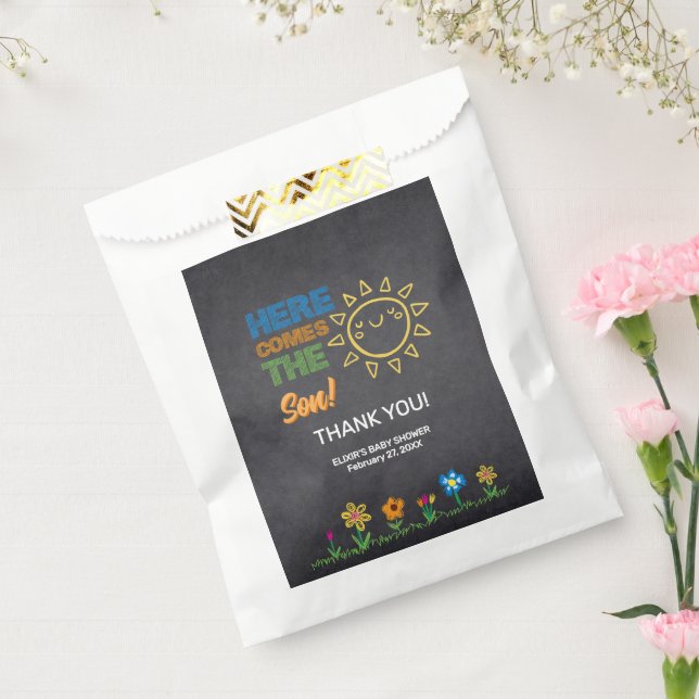 Chalkboard Here Comes The Son Baby Shower Favor Bag (Sealed)