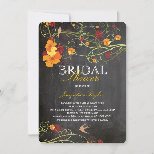 Chalkboard Hibiscus Floral Birds Bridal Shower Custom Announcement