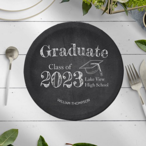 Chalkboard High School Photo Graduation Paper Plates