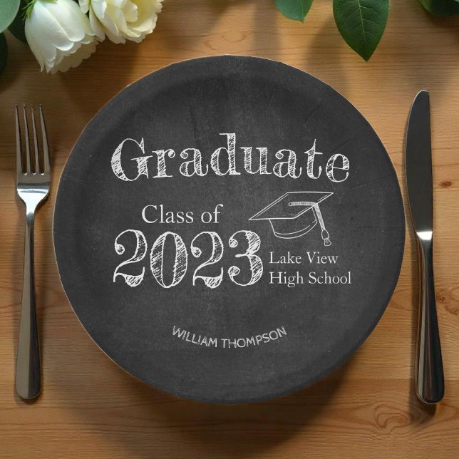 Chalkboard High School Photo Graduation Paper Plates (Creator Uploaded)