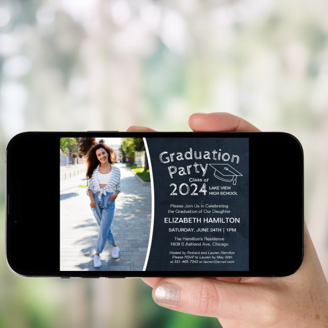 Chalkboard High School Photo Graduation Party Invitation (Front Digital)