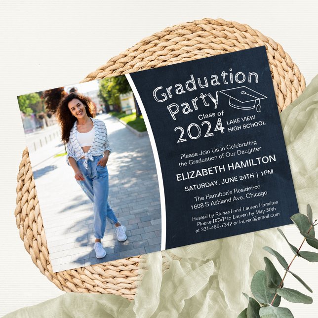 Chalkboard High School Photo Graduation Party Invitation (Creator Uploaded)