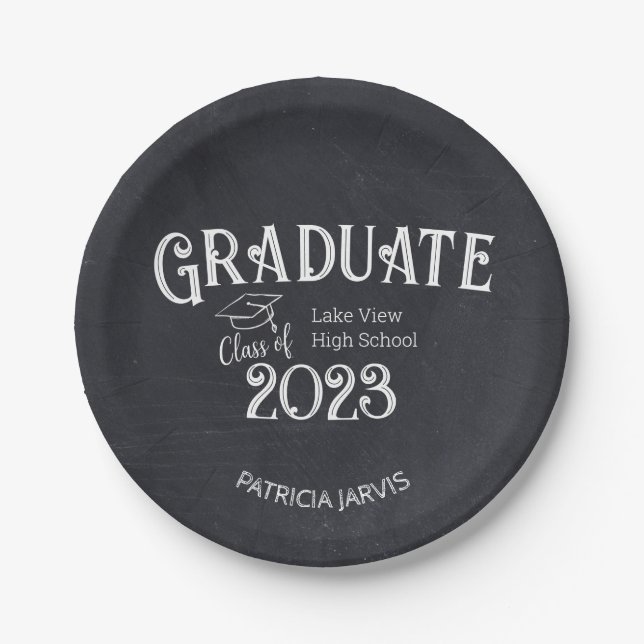 Chalkboard High School Photo Graduation Party Paper Plates (Front)