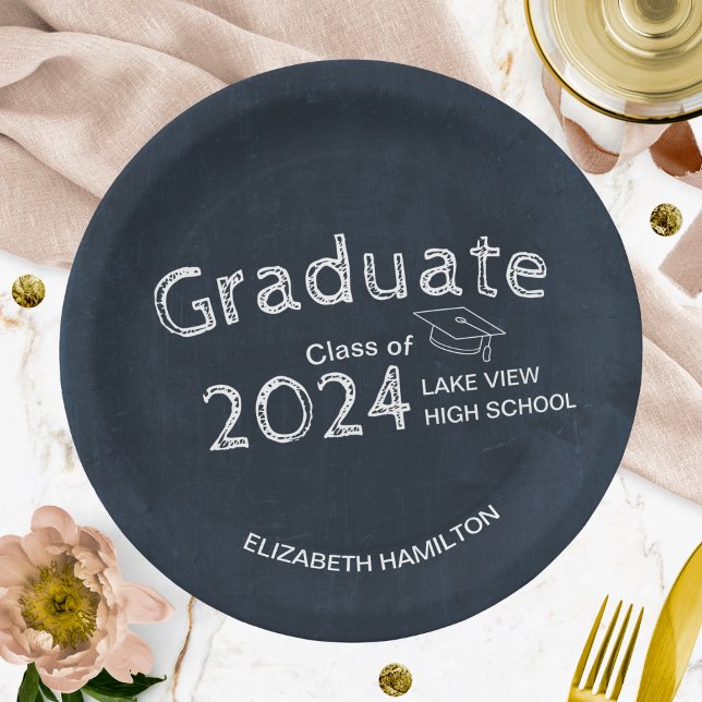 Chalkboard High School Photo Graduation Party Paper Plates (Creator Uploaded)