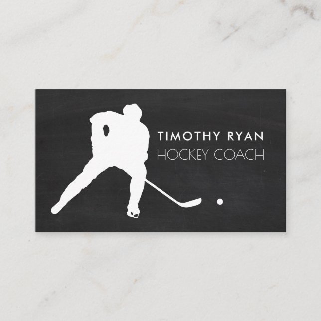 Chalkboard, Hockey Player, Hockey Coach Business Card (Front)