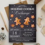 Chalkboard Holiday Christmas Cookie Exchange Party Invitation<br><div class="desc">Invite your guests with this elegant cookie exchange party invitation featuring modern typography and beautiful gingerbread cookies against a chalkboard background. Simply add your event details on this easy-to-use template to make it a one-of-a-kind invitation. Flip the card over to reveal a cute gingerbread cookies pattern on the back of...</div>