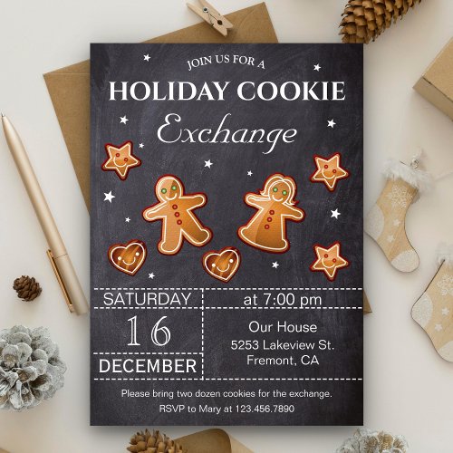 Chalkboard Holiday Christmas Cookie Exchange Party Invitation