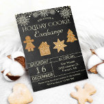 Chalkboard Holiday Cookie Exchange Party Invite<br><div class="desc">Invite your guests with this elegant cookie exchange party invitation featuring modern typography and beautiful gingerbread cookies against a chalkboard background. Simply add your event details on this easy-to-use template to make it a one-of-a-kind invitation. Flip the card over to reveal a cute gingerbread cookies pattern on the back of...</div>