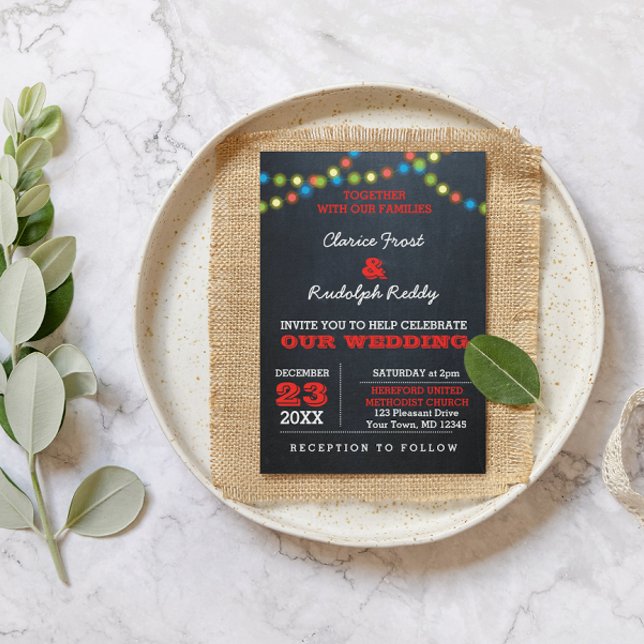 Chalkboard Holiday Lights Wedding Invitation (Creator Uploaded)