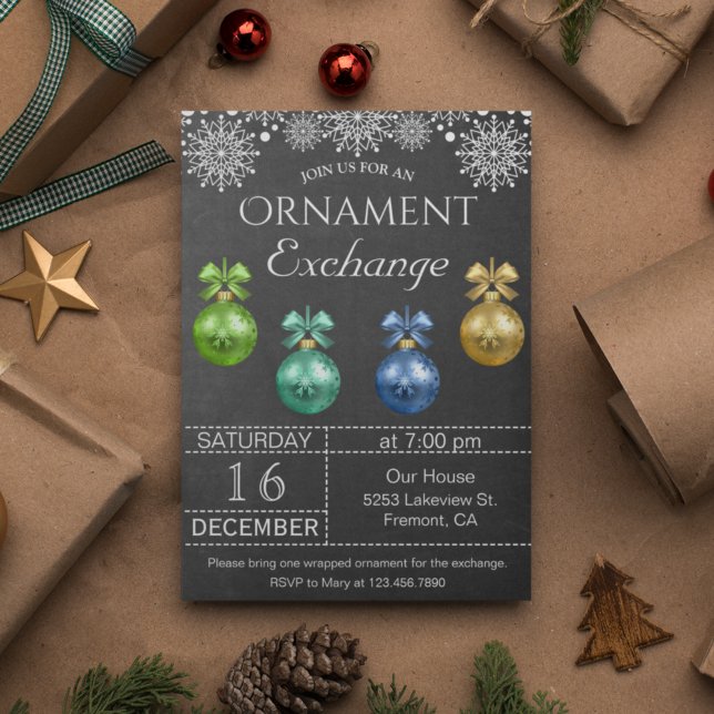 Chalkboard Holiday Ornament Exchange Party Invite (Creator Uploaded)