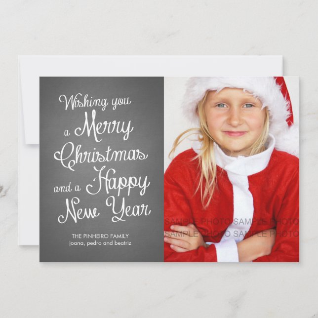 Chalkboard Holiday Photo Christmas Wishes Coral Card (Front)