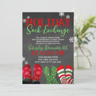 Chalkboard Holiday Sock Exchange Christmas Party Invitation