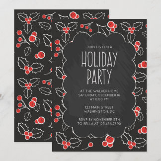 Chalkboard Holly Berries Holiday Party Invitation
