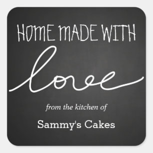 Chalkboard Home Made With Love Typography Square Sticker